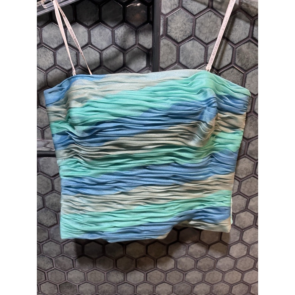 Chetta B‎ Tulle Strapless Cropped Tube Top Size 6 Party Prom Cocktail Blue Green